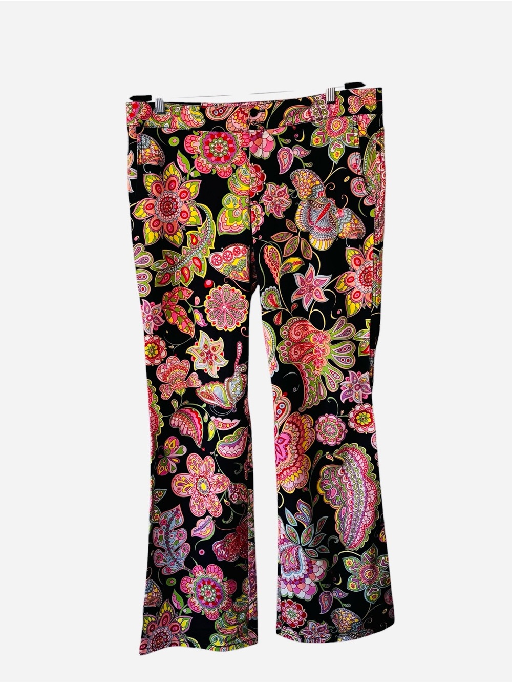 Escada Sport Kate Pants Womens 46 Us 16 Black Colorful Floral Paisley Flare Leg - Picture 2 of 15
